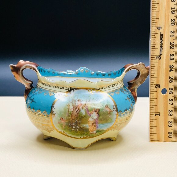 Antique Imperial Crown Austria Porcelain Creamer & Sugar Set: Cherub Tapestry - Picture 12 of 14